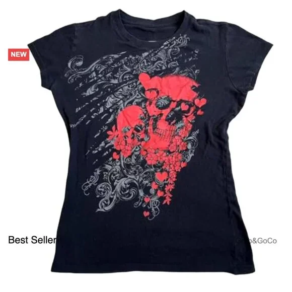 Y2K Graphic Baby Tee Punk Grunge Emo Vintage Short Sleeve Top - Picture 3 of 4